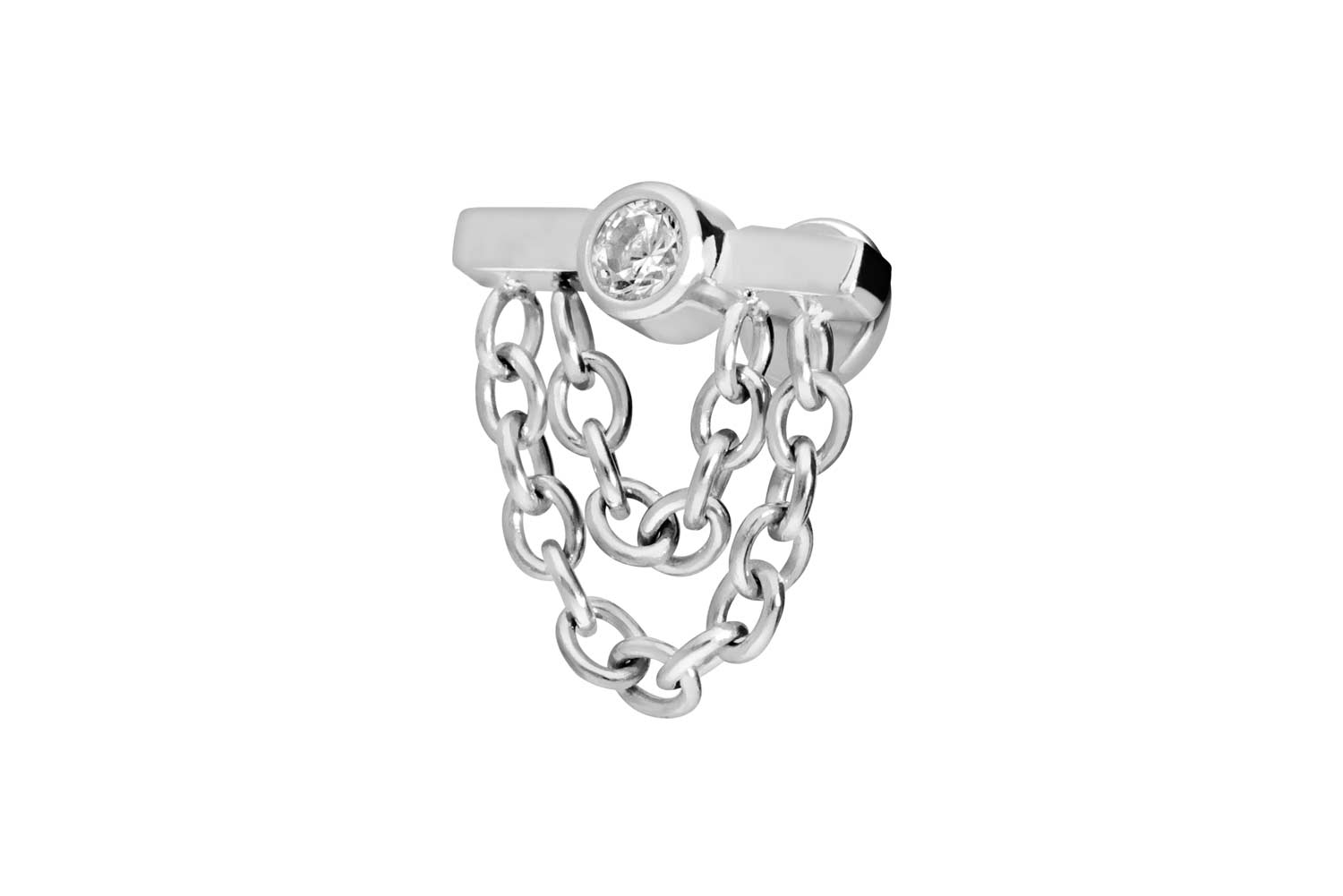 Titanium labret with internal thread BAR + CRYSTAL + 2 CHAINS